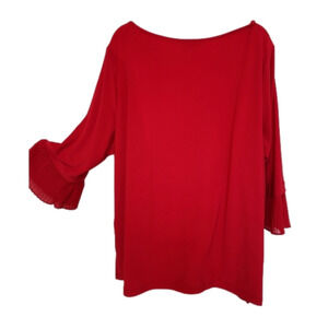 Red Long Sleeve Jersey Tunic Top Pleated Tulip Sleeve 3X Plus